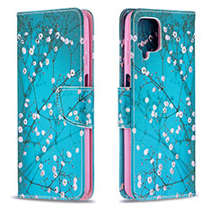 Leather Case Stands Fashionable Pattern Flip Cover Holder B01F for Samsung Galaxy A12 Nacho Cyan