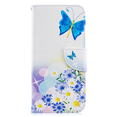Leather Case Stands Fashionable Pattern Flip Cover Holder B01F for Samsung Galaxy A20 Blue