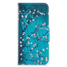 Leather Case Stands Fashionable Pattern Flip Cover Holder B01F for Samsung Galaxy A20 Cyan