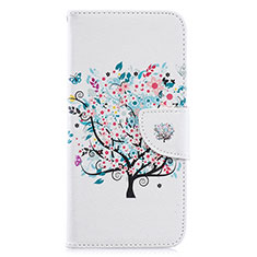 Leather Case Stands Fashionable Pattern Flip Cover Holder B01F for Samsung Galaxy A20 White