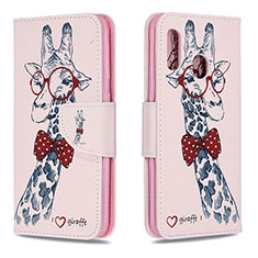 Leather Case Stands Fashionable Pattern Flip Cover Holder B01F for Samsung Galaxy A20e Pink