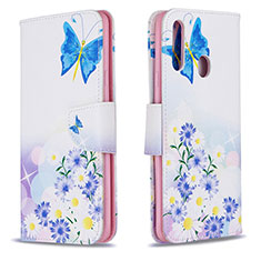 Leather Case Stands Fashionable Pattern Flip Cover Holder B01F for Samsung Galaxy A20s Blue