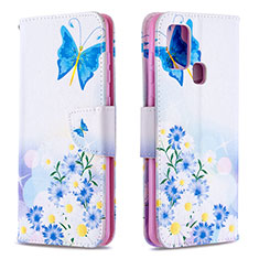 Leather Case Stands Fashionable Pattern Flip Cover Holder B01F for Samsung Galaxy A21s Blue