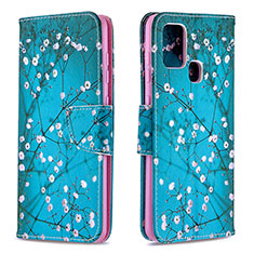 Leather Case Stands Fashionable Pattern Flip Cover Holder B01F for Samsung Galaxy A21s Cyan