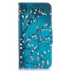 Leather Case Stands Fashionable Pattern Flip Cover Holder B01F for Samsung Galaxy A30S Cyan