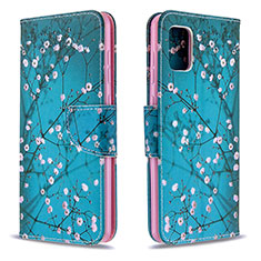 Leather Case Stands Fashionable Pattern Flip Cover Holder B01F for Samsung Galaxy A31 Cyan