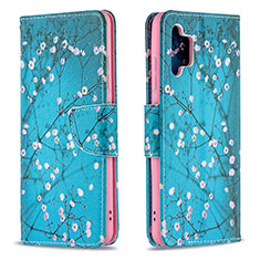 Leather Case Stands Fashionable Pattern Flip Cover Holder B01F for Samsung Galaxy A32 4G Cyan