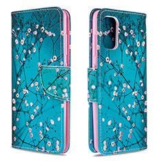 Leather Case Stands Fashionable Pattern Flip Cover Holder B01F for Samsung Galaxy A41 Cyan