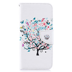 Leather Case Stands Fashionable Pattern Flip Cover Holder B01F for Samsung Galaxy A50 White
