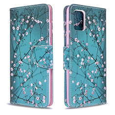 Leather Case Stands Fashionable Pattern Flip Cover Holder B01F for Samsung Galaxy A51 4G Cyan