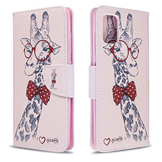Leather Case Stands Fashionable Pattern Flip Cover Holder B01F for Samsung Galaxy A51 4G Pink