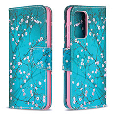 Leather Case Stands Fashionable Pattern Flip Cover Holder B01F for Samsung Galaxy A52 5G Cyan