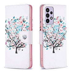 Leather Case Stands Fashionable Pattern Flip Cover Holder B01F for Samsung Galaxy A73 5G White