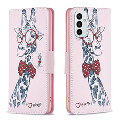 Leather Case Stands Fashionable Pattern Flip Cover Holder B01F for Samsung Galaxy F23 5G Pink