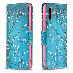 Leather Case Stands Fashionable Pattern Flip Cover Holder B01F for Samsung Galaxy M02 Cyan