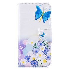 Leather Case Stands Fashionable Pattern Flip Cover Holder B01F for Samsung Galaxy M10 Blue