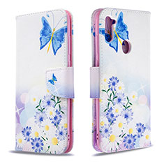 Leather Case Stands Fashionable Pattern Flip Cover Holder B01F for Samsung Galaxy M11 Blue