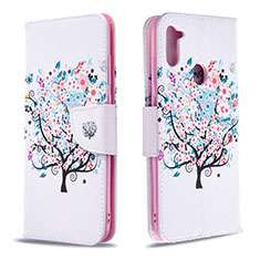 Leather Case Stands Fashionable Pattern Flip Cover Holder B01F for Samsung Galaxy M11 White