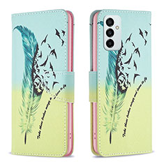 Leather Case Stands Fashionable Pattern Flip Cover Holder B01F for Samsung Galaxy M23 5G Matcha Green