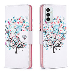 Leather Case Stands Fashionable Pattern Flip Cover Holder B01F for Samsung Galaxy M23 5G White