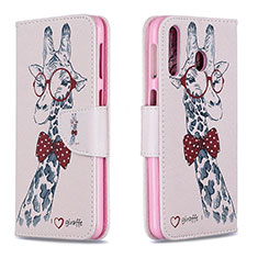 Leather Case Stands Fashionable Pattern Flip Cover Holder B01F for Samsung Galaxy M30 Pink