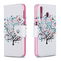 Leather Case Stands Fashionable Pattern Flip Cover Holder B01F for Samsung Galaxy M30 White