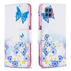 Leather Case Stands Fashionable Pattern Flip Cover Holder B01F for Samsung Galaxy M32 4G Blue
