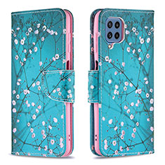 Leather Case Stands Fashionable Pattern Flip Cover Holder B01F for Samsung Galaxy M32 4G Cyan