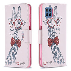 Leather Case Stands Fashionable Pattern Flip Cover Holder B01F for Samsung Galaxy M32 4G Pink