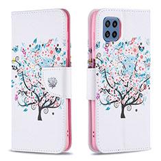 Leather Case Stands Fashionable Pattern Flip Cover Holder B01F for Samsung Galaxy M32 4G White