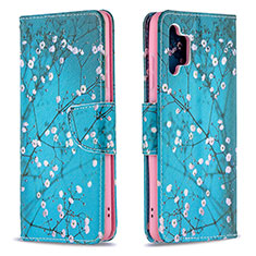 Leather Case Stands Fashionable Pattern Flip Cover Holder B01F for Samsung Galaxy M32 5G Cyan
