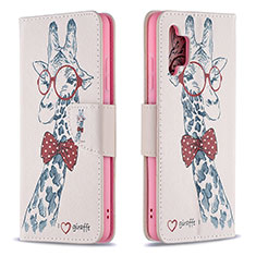 Leather Case Stands Fashionable Pattern Flip Cover Holder B01F for Samsung Galaxy M32 5G Pink