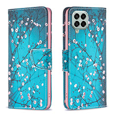 Leather Case Stands Fashionable Pattern Flip Cover Holder B01F for Samsung Galaxy M33 5G Cyan