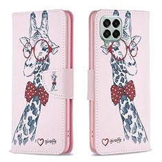 Leather Case Stands Fashionable Pattern Flip Cover Holder B01F for Samsung Galaxy M33 5G Pink