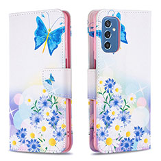 Leather Case Stands Fashionable Pattern Flip Cover Holder B01F for Samsung Galaxy M52 5G Blue