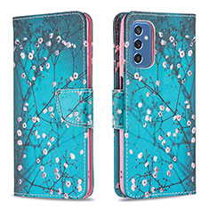 Leather Case Stands Fashionable Pattern Flip Cover Holder B01F for Samsung Galaxy M52 5G Cyan