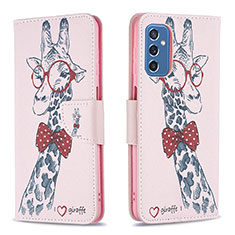 Leather Case Stands Fashionable Pattern Flip Cover Holder B01F for Samsung Galaxy M52 5G Pink