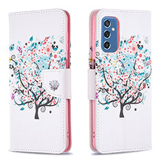 Leather Case Stands Fashionable Pattern Flip Cover Holder B01F for Samsung Galaxy M52 5G White