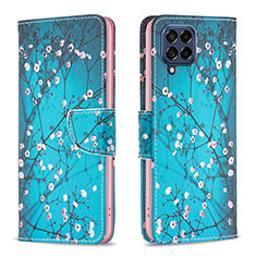 Leather Case Stands Fashionable Pattern Flip Cover Holder B01F for Samsung Galaxy M53 5G Cyan