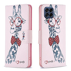 Leather Case Stands Fashionable Pattern Flip Cover Holder B01F for Samsung Galaxy M53 5G Pink