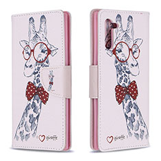Leather Case Stands Fashionable Pattern Flip Cover Holder B01F for Samsung Galaxy Note 10 5G Pink