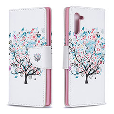 Leather Case Stands Fashionable Pattern Flip Cover Holder B01F for Samsung Galaxy Note 10 5G White