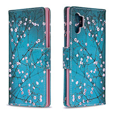 Leather Case Stands Fashionable Pattern Flip Cover Holder B01F for Samsung Galaxy Note 10 Plus 5G Cyan