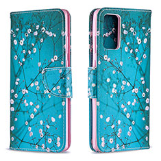 Leather Case Stands Fashionable Pattern Flip Cover Holder B01F for Samsung Galaxy Note 20 5G Cyan