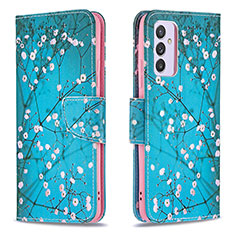 Leather Case Stands Fashionable Pattern Flip Cover Holder B01F for Samsung Galaxy Quantum2 5G Cyan