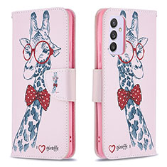 Leather Case Stands Fashionable Pattern Flip Cover Holder B01F for Samsung Galaxy Quantum2 5G Pink