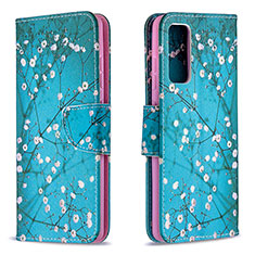 Leather Case Stands Fashionable Pattern Flip Cover Holder B01F for Samsung Galaxy S20 FE (2022) 5G Cyan
