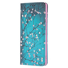 Leather Case Stands Fashionable Pattern Flip Cover Holder B01F for Samsung Galaxy S22 Ultra 5G Cyan