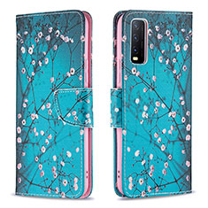 Leather Case Stands Fashionable Pattern Flip Cover Holder B01F for Vivo Y11s Cyan