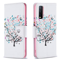 Leather Case Stands Fashionable Pattern Flip Cover Holder B01F for Vivo Y11s White